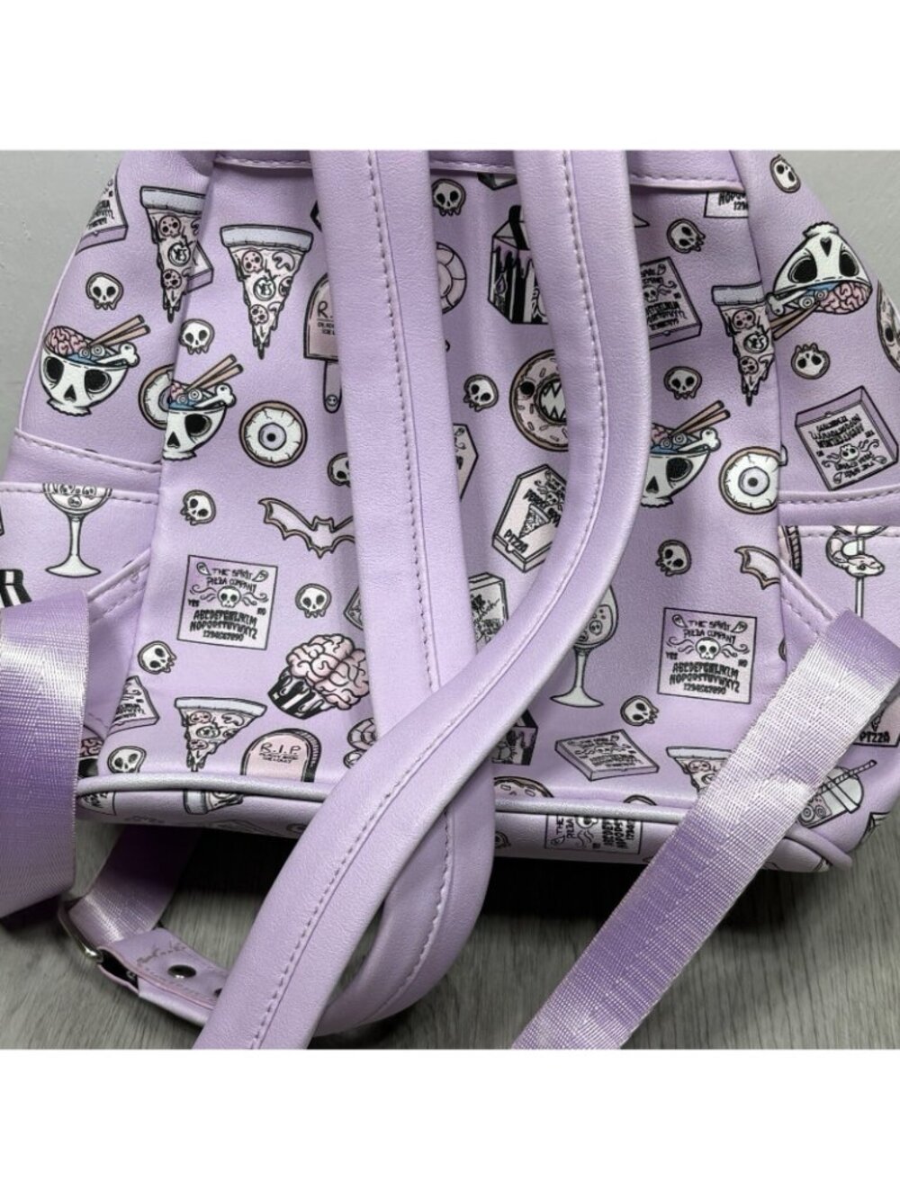 Sleepyville Critters Spooky Food Mini Backpack in Vinyl Skull Halloween Purple - Picture 5 of 9